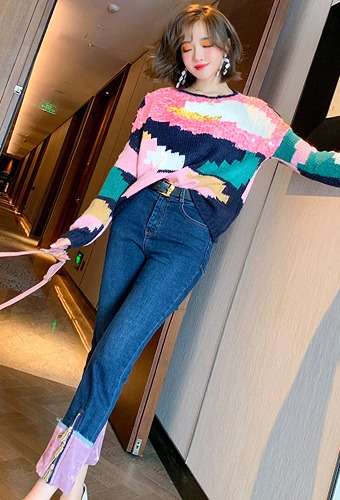 핑크구름 스웨터+ 웨스턴 지퍼팬츠  *